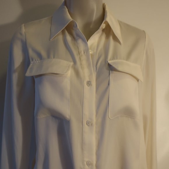 NWD Womens Chris Gramer Ivory White Chest Pockets Button Top Blouse 1 US/M * - Picture 6 of 13